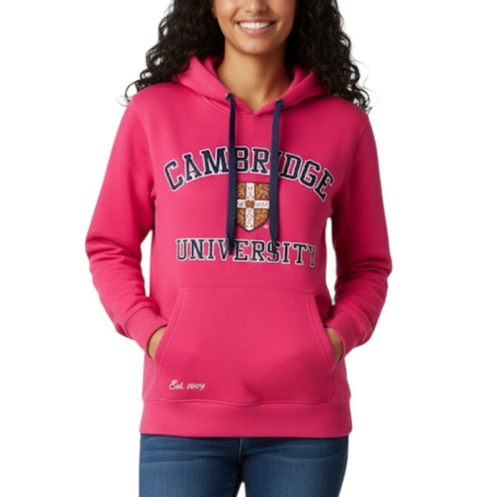 𝅺Cambridge University Casual Athleisure Pocket Hooded Sweatshirt Medium Pink